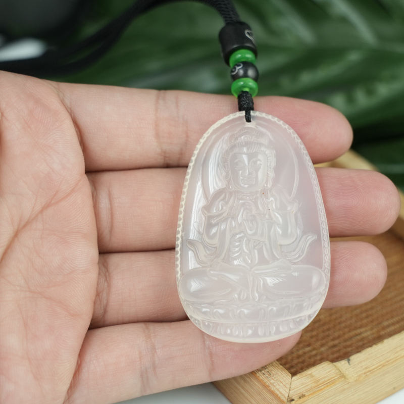 Mặt Đại Nhật (Mùi, Thân) đá mã não trắng 49mm