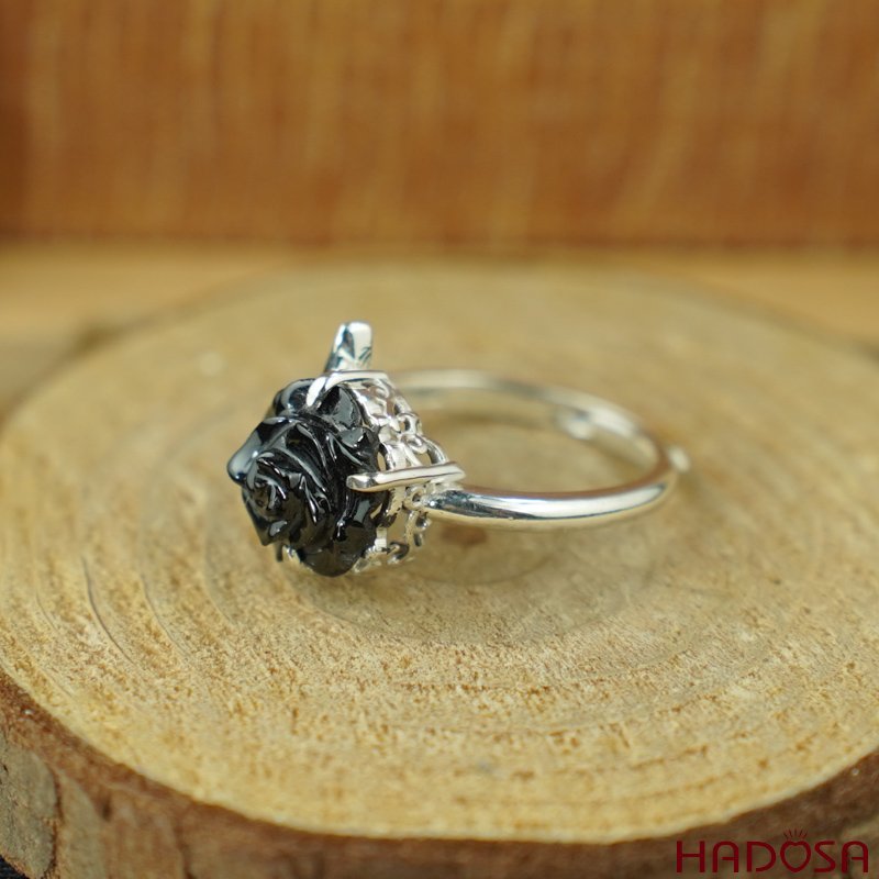 Nhẫn bạc hoa mẫu đơn Tourmaline