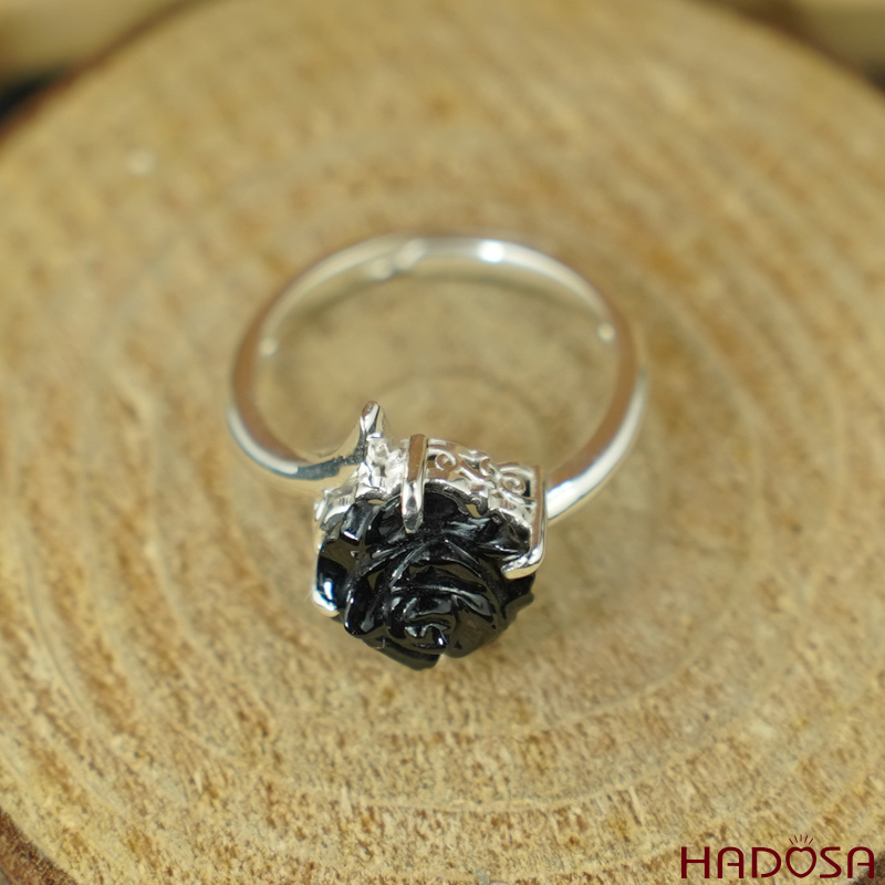 Nhẫn bạc hoa mẫu đơn Tourmaline