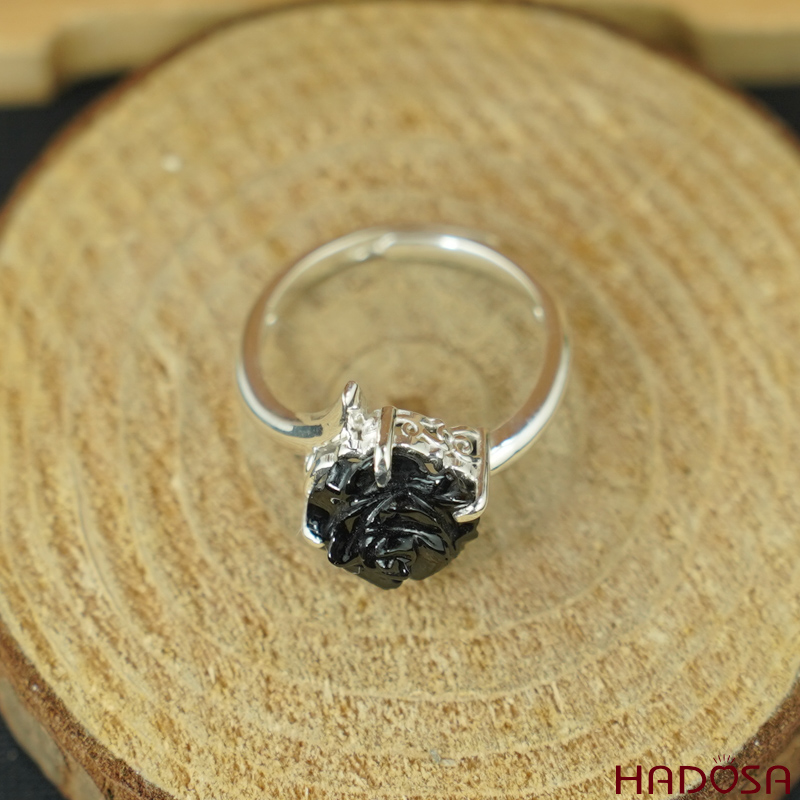 Nhẫn bạc hoa mẫu đơn Tourmaline