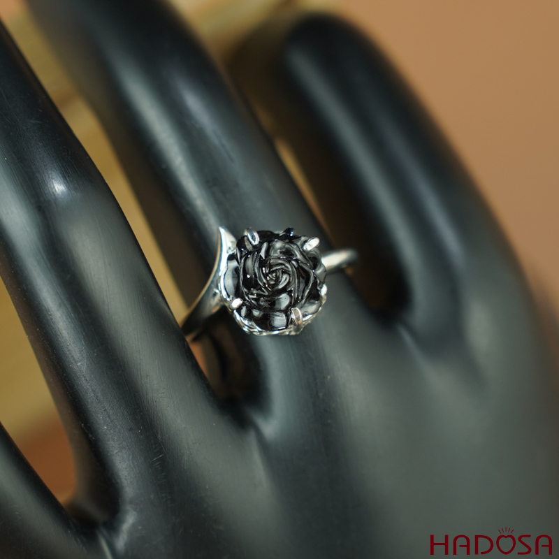 Nhẫn bạc hoa mẫu đơn Tourmaline