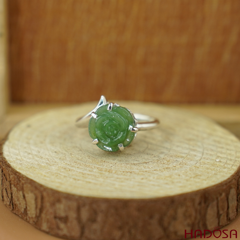 Nhẫn hoa mẫu đơn Ngọc Bích bạc 925