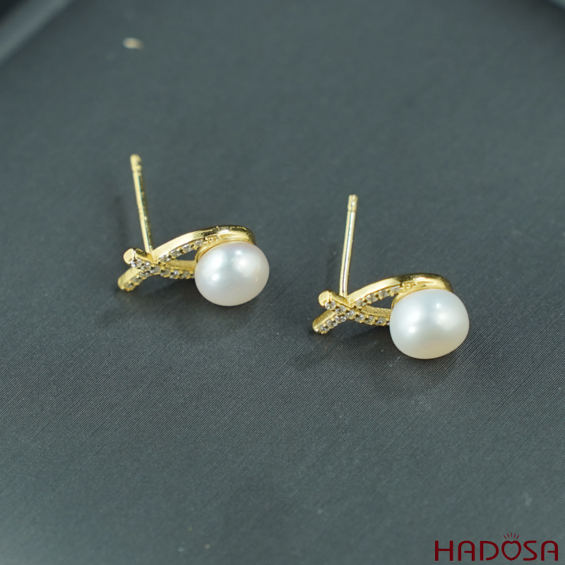 Bông tai ngọc trai hạt bầu 6.7mm bạc 925