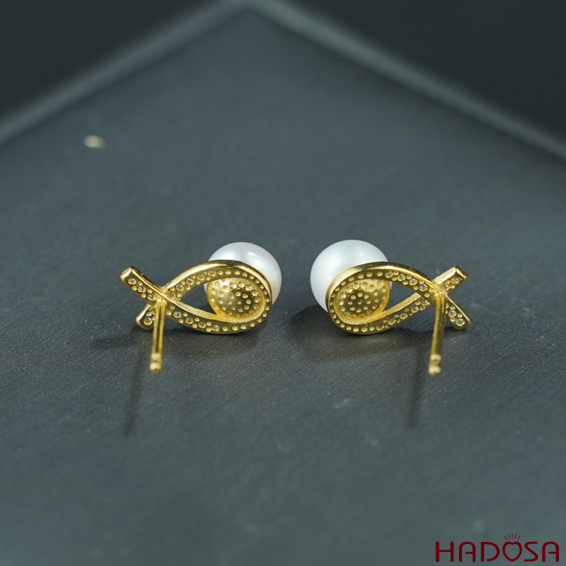 Bông tai ngọc trai hạt bầu 6.7mm bạc 925