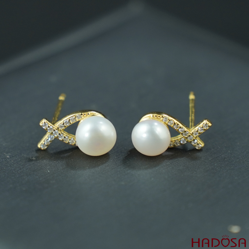 Bông tai ngọc trai hạt bầu 6.7mm bạc 925