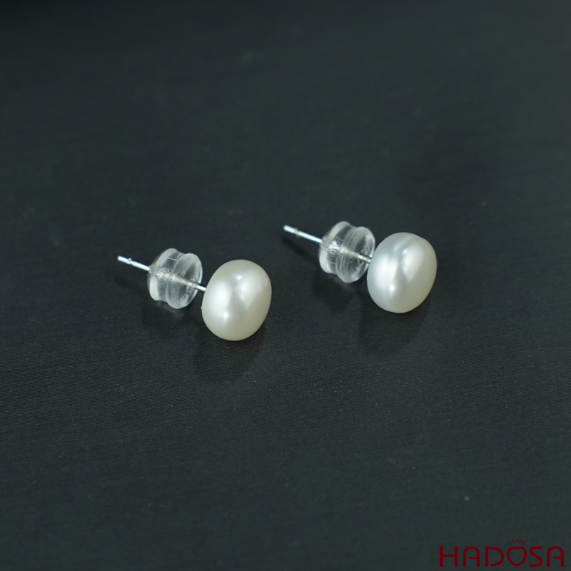 Bông tai ngọc trai hạt bầu 10mm bạc 925