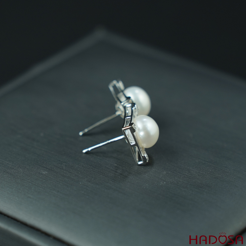 Bông tai ngọc trai hạt bầu 8-8.5mm bạc 925