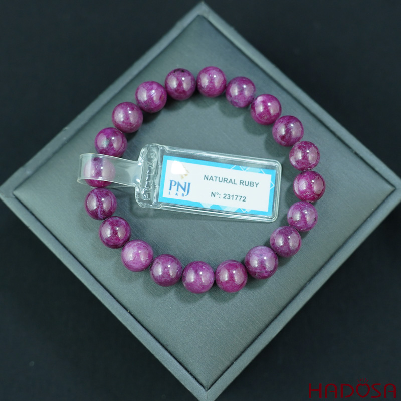 Vòng đá Ruby Nam Phi hồng đậm 9mm chuẩn 5A