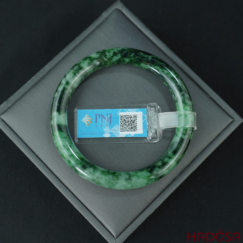 Vòng kiềng Ngọc Cẩm Thạch xanh vân đậm bản tròn ni 53
