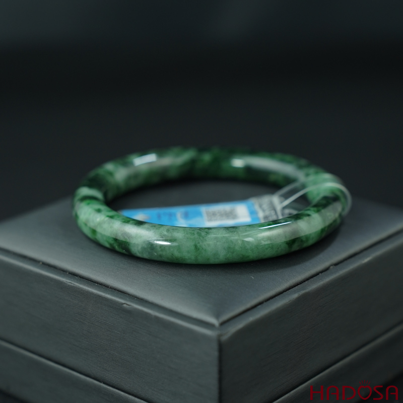 Vòng kiềng Ngọc Cẩm Thạch xanh vân đậm bản tròn ni 53