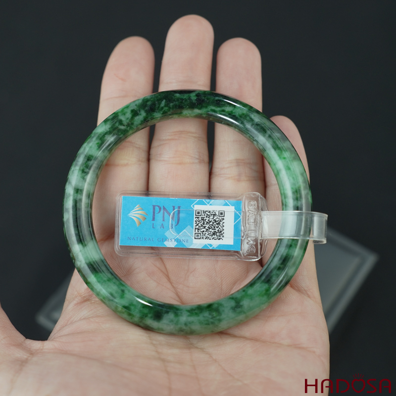 Vòng kiềng Ngọc Cẩm Thạch xanh vân đậm bản tròn ni 53