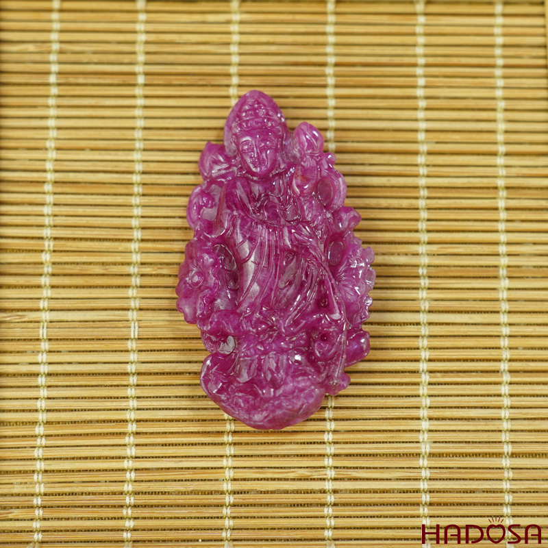 Mặt Quan Âm Ruby Thái đỏ đẹp 32x54mm cao cấp