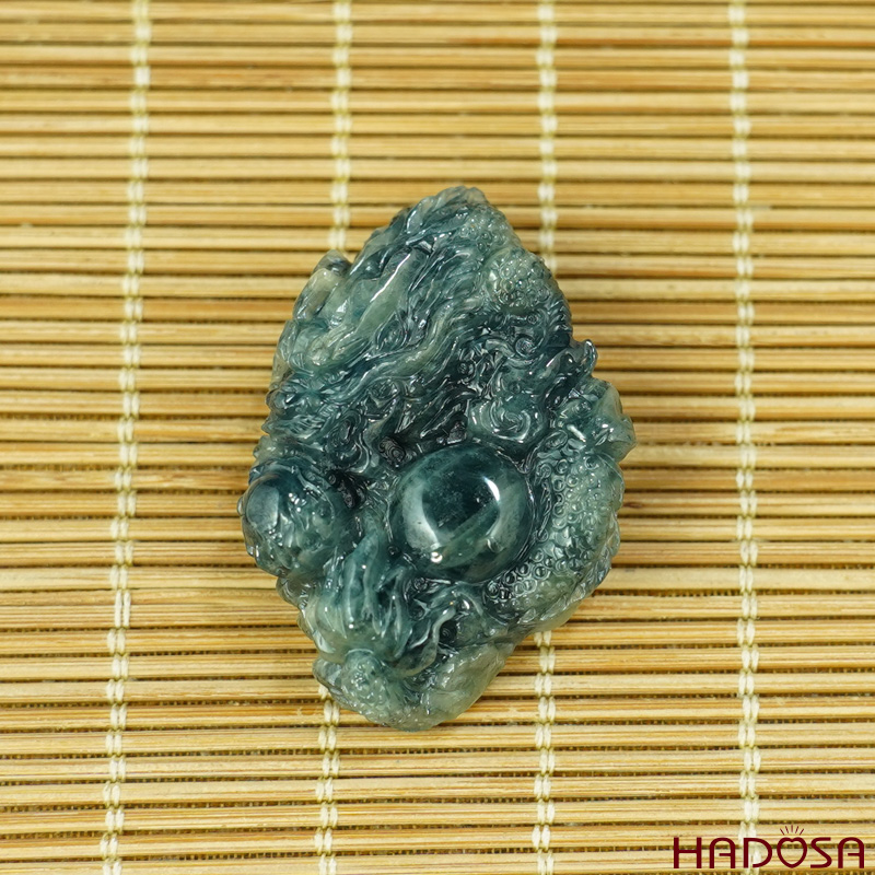 Mặt đá Sapphire Rồng phong thủy 27x40x12mm cao cấp