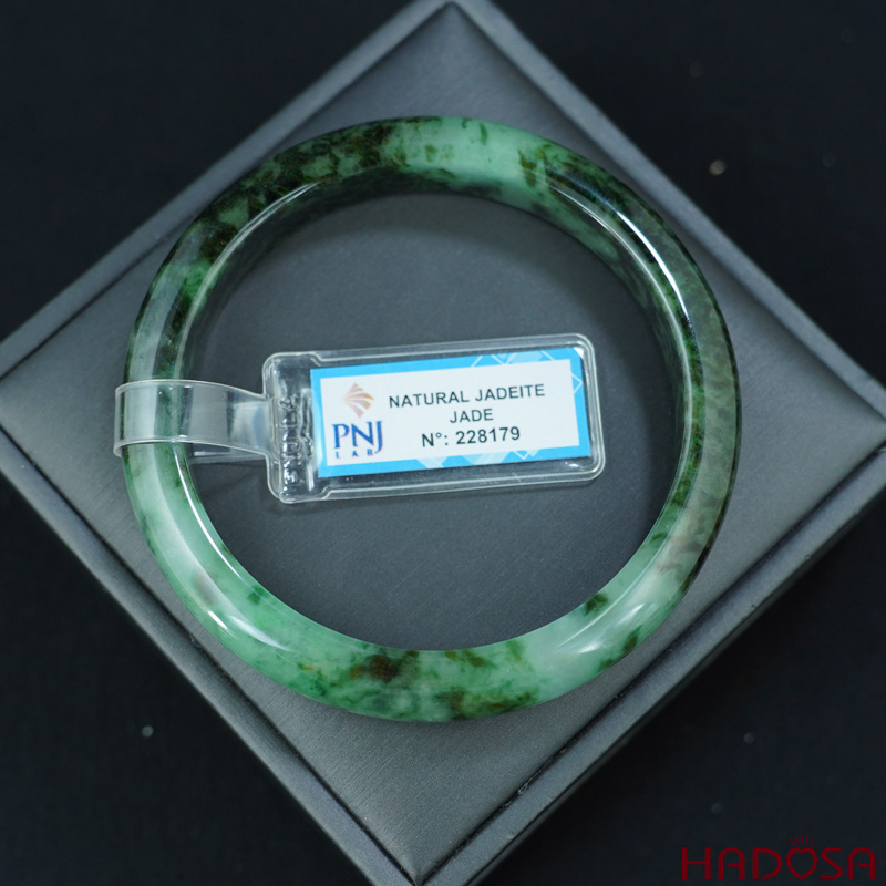 Vòng kiềng Cẩm Thạch lá hẹ xanh đậm ni 60