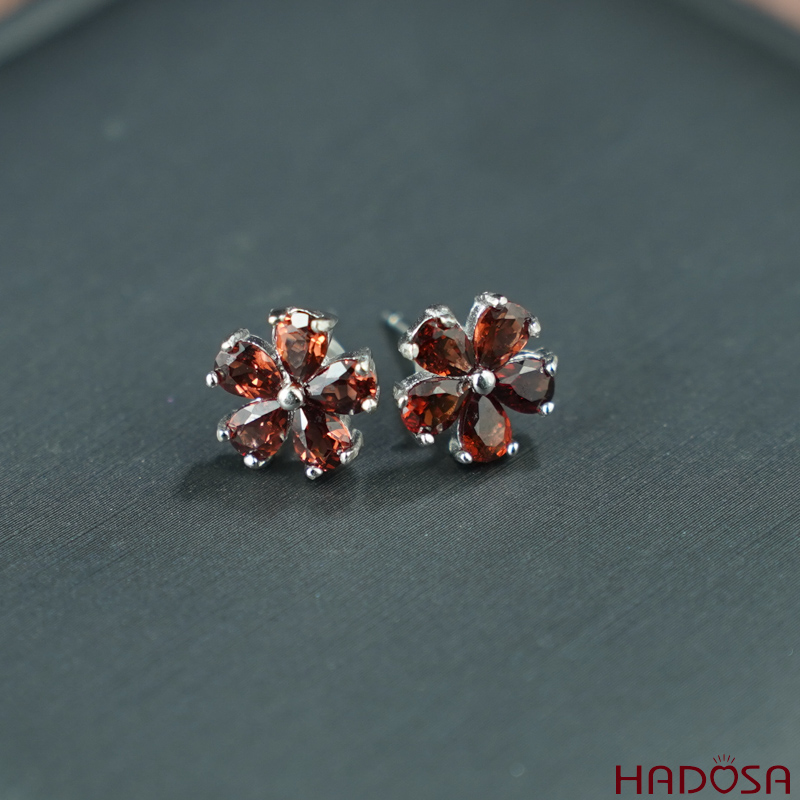 Bông tai Garnet 3*4mm bạc 925