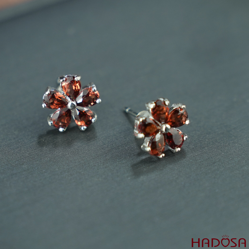 Bông tai Garnet 3*4mm bạc 925