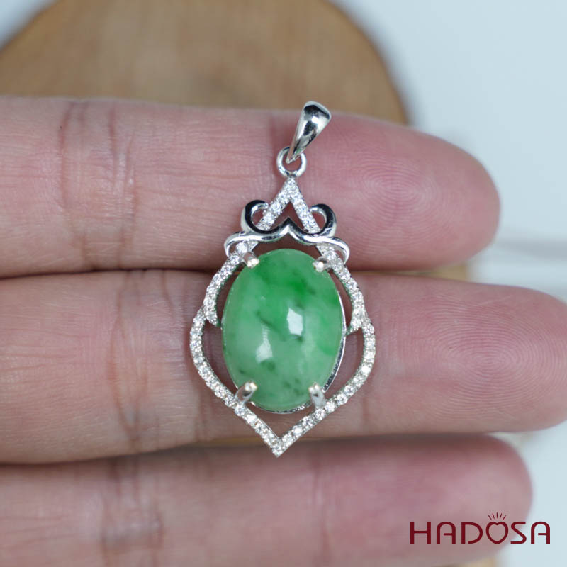 Mặt dây chuyền bạc Cẩm Thạch oval xanh lí