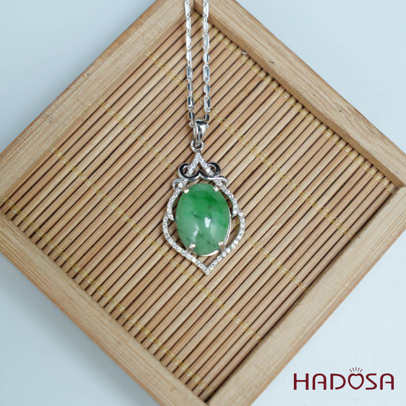 Mặt dây chuyền bạc Cẩm Thạch oval xanh lí