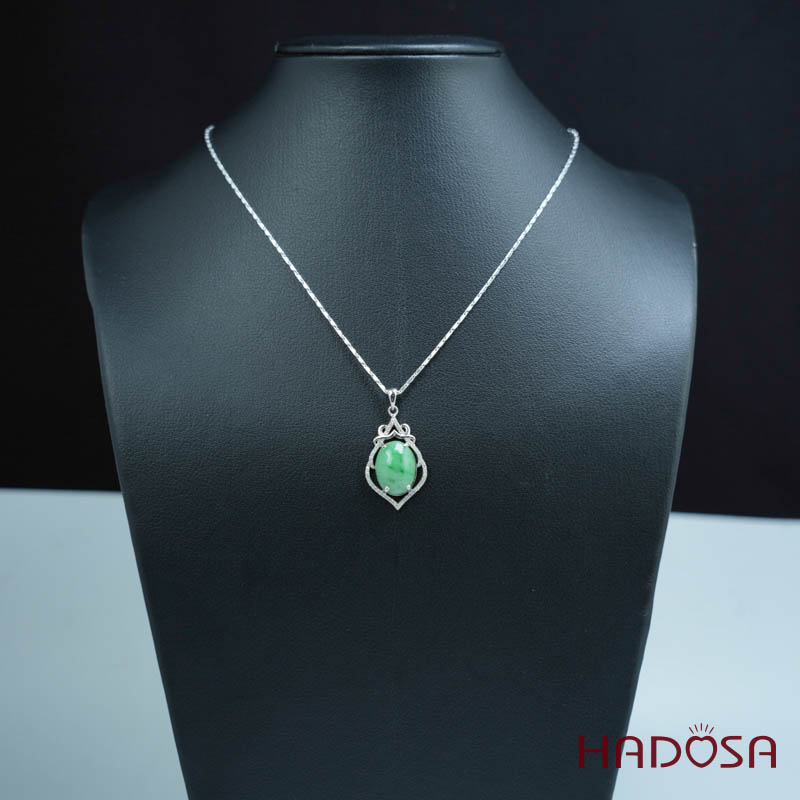 Mặt dây chuyền bạc Cẩm Thạch oval xanh lí