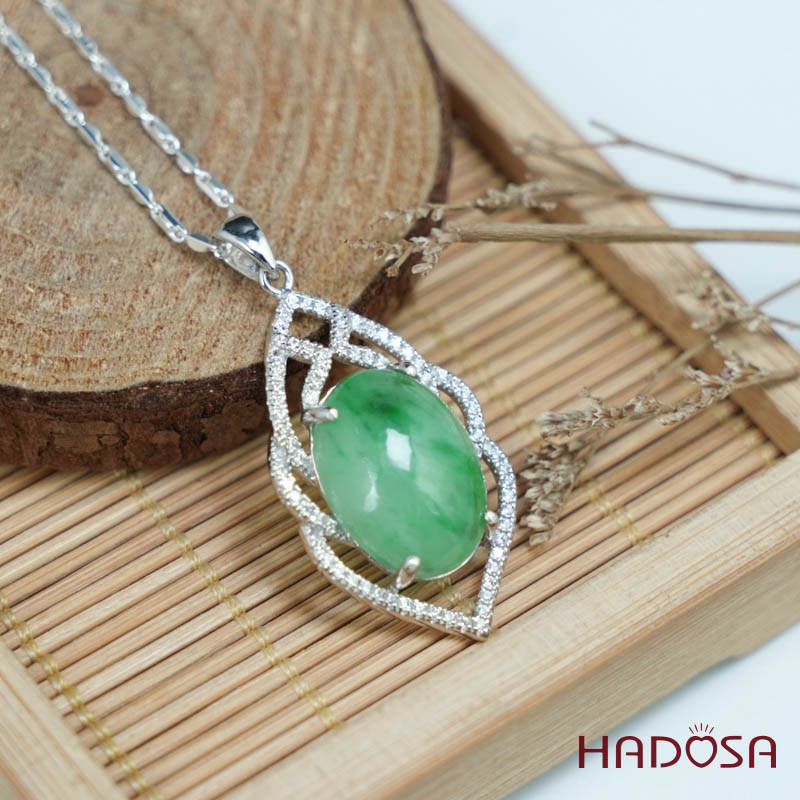 Mặt dây chuyền bạc Cẩm Thạch oval xanh lí