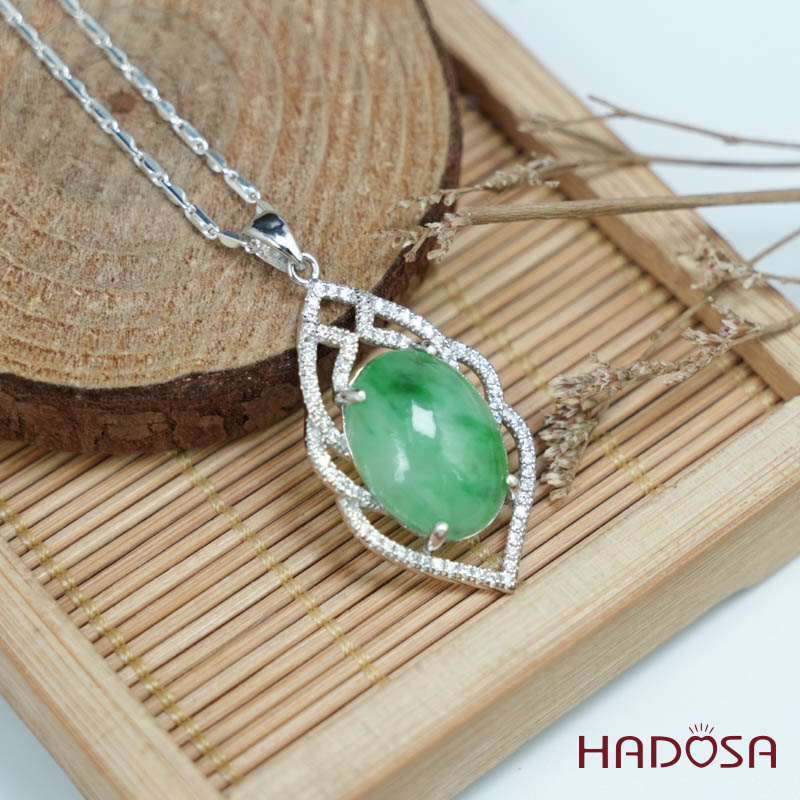 Mặt dây chuyền bạc Cẩm Thạch oval xanh lí