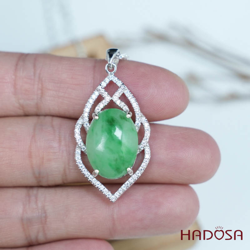 Mặt dây chuyền bạc Cẩm Thạch oval xanh lí