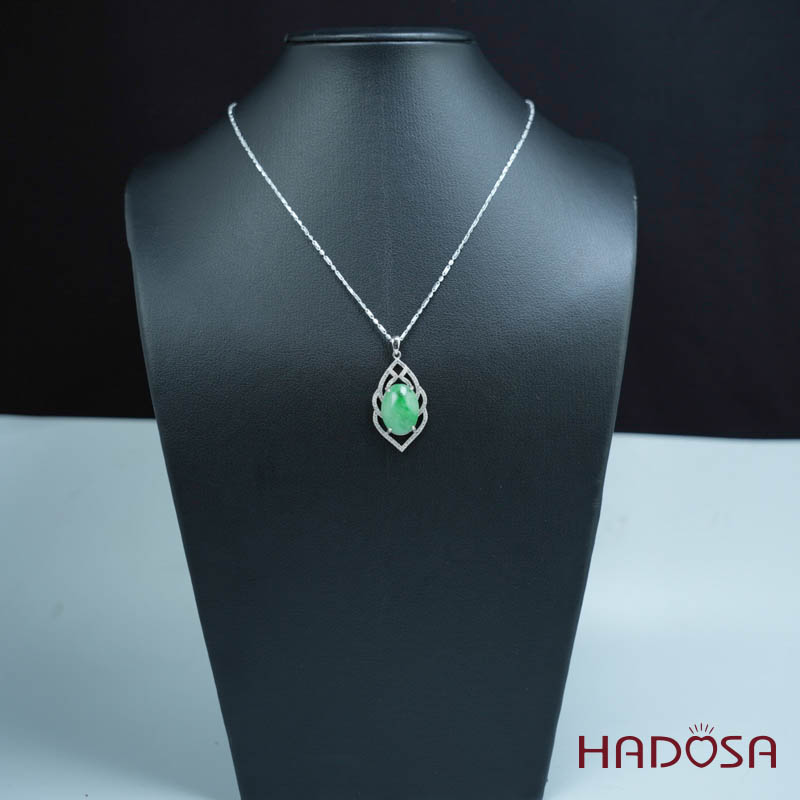 Mặt dây chuyền bạc Cẩm Thạch oval xanh lí