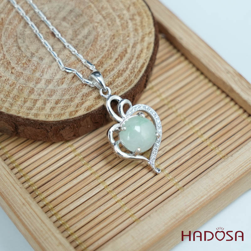 Mặt dây chuyền bạc Cẩm Thạch tròn xanh lí