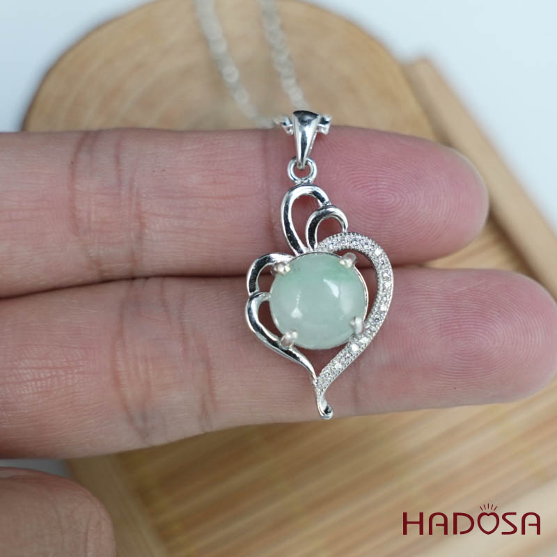 Mặt dây chuyền bạc Cẩm Thạch tròn xanh lí