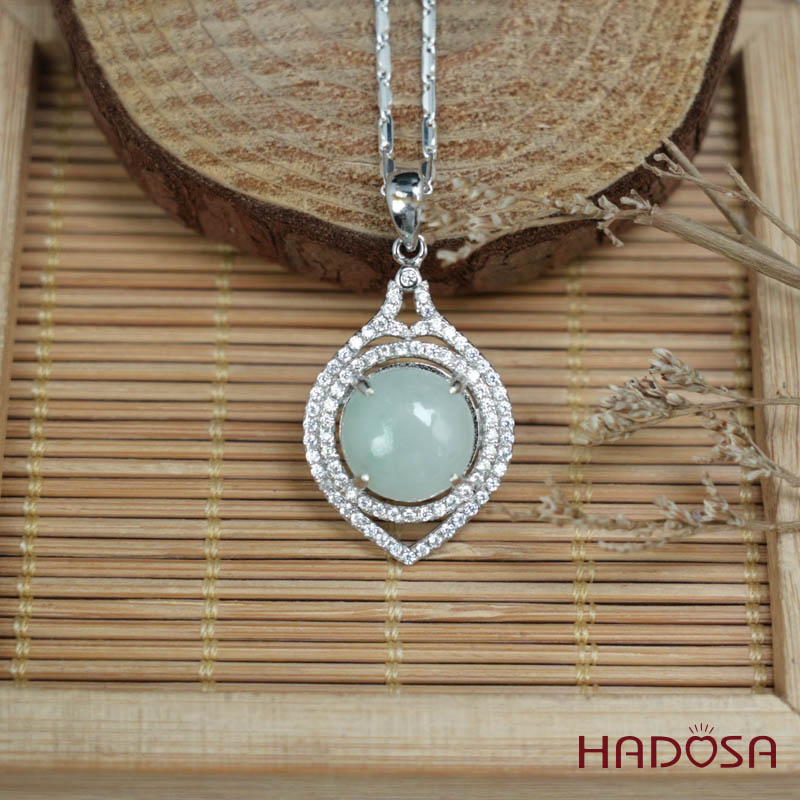 Mặt dây chuyền bạc Cẩm Thạch tròn xanh lí