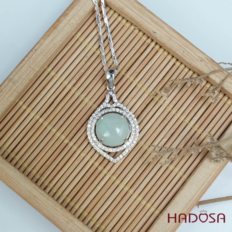 Mặt dây chuyền bạc Cẩm Thạch tròn xanh lí