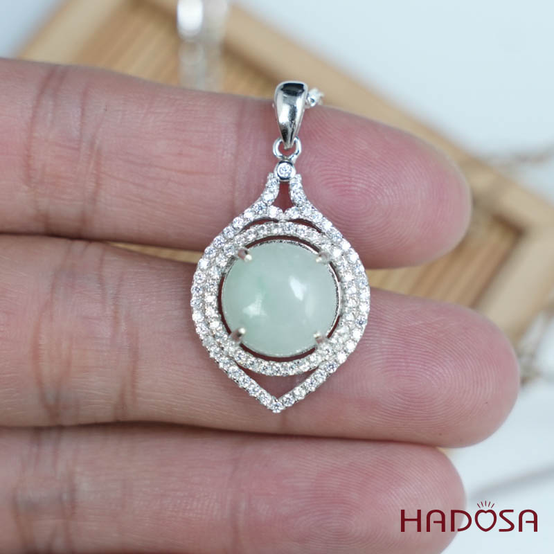 Mặt dây chuyền bạc Cẩm Thạch tròn xanh lí