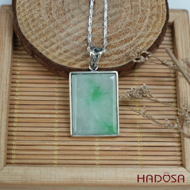 Mặt Cẩm thạch chữ nhật xanh lí bọc bạc 18x24mm