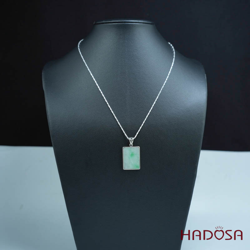 Mặt Cẩm thạch chữ nhật xanh lí bọc bạc 18x24mm