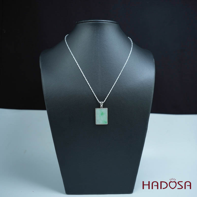 Mặt Cẩm thạch chữ nhật xanh lí bọc bạc 18x24mm