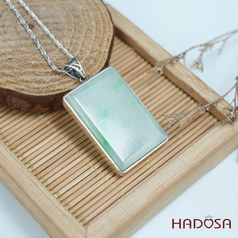 Mặt Cẩm thạch chữ nhật xanh lí bọc bạc 22x32mm