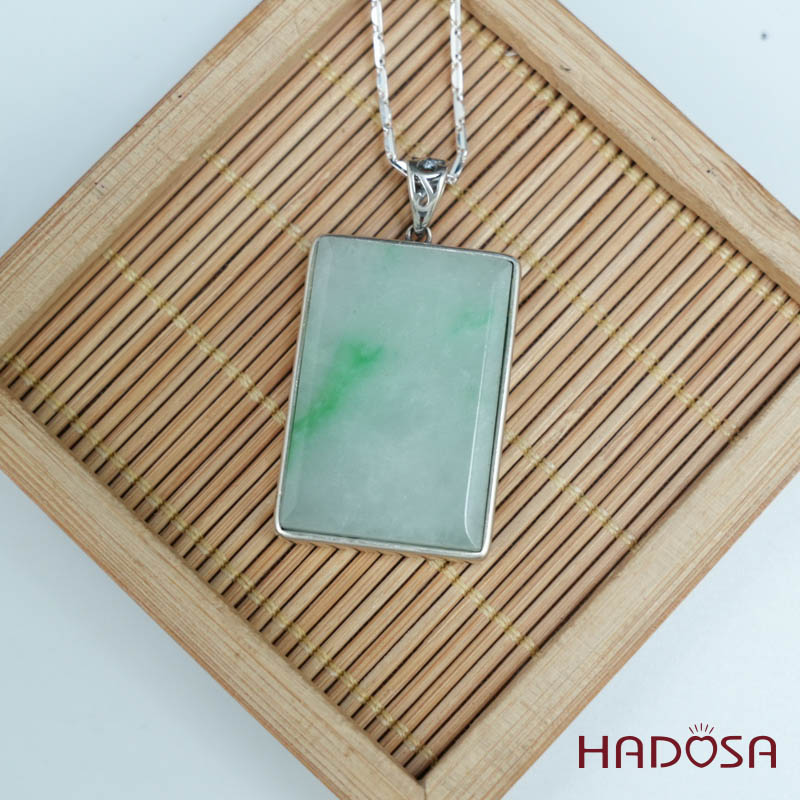 Mặt Cẩm thạch chữ nhật xanh lí bọc bạc 22x32mm