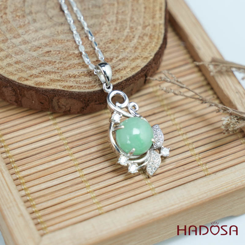 Mặt dây chuyền bạc Cẩm Thạch tròn xanh lí