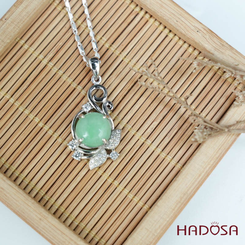 Mặt dây chuyền bạc Cẩm Thạch tròn xanh lí