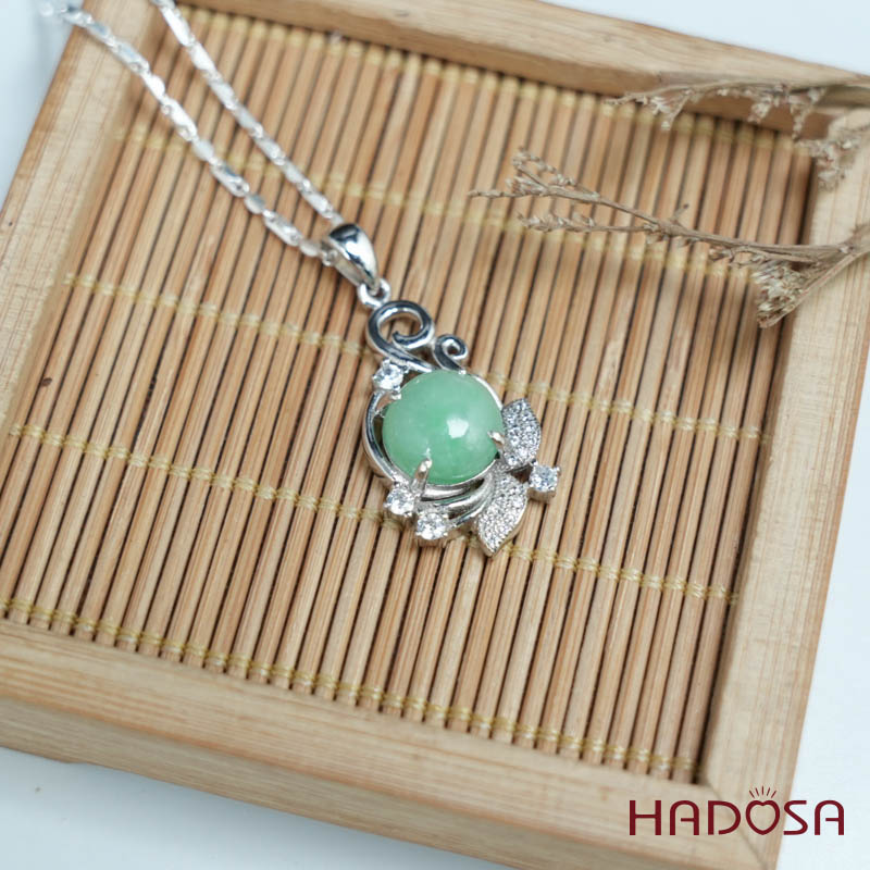 Mặt dây chuyền bạc Cẩm Thạch tròn xanh lí