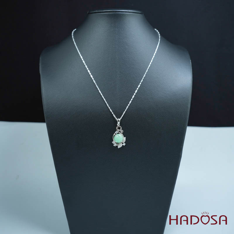 Mặt dây chuyền bạc Cẩm Thạch tròn xanh lí