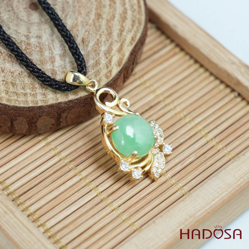 Mặt dây chuyền bạc Cẩm Thạch tròn xanh lí