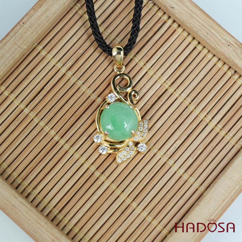 Mặt dây chuyền bạc Cẩm Thạch tròn xanh lí
