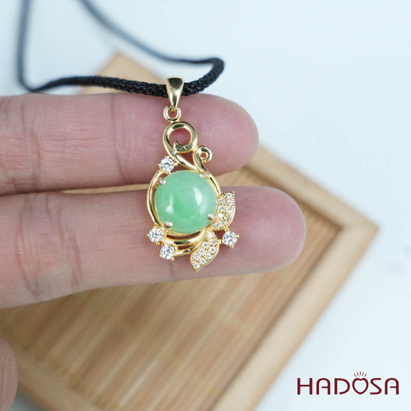 Mặt dây chuyền bạc Cẩm Thạch tròn xanh lí
