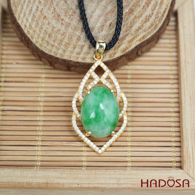 Mặt dây chuyền bạc Cẩm Thạch oval xanh lí