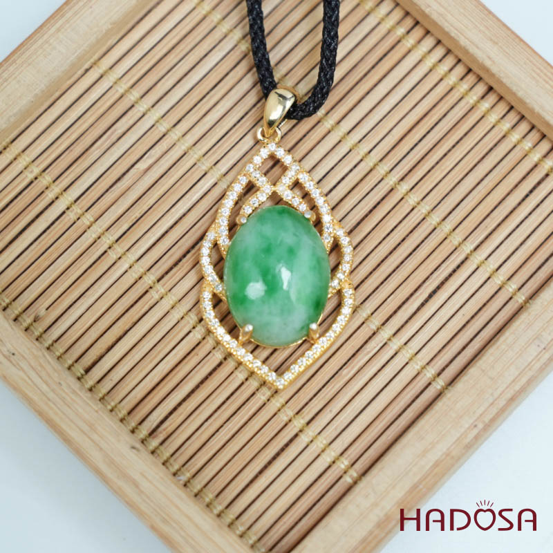 Mặt dây chuyền bạc Cẩm Thạch oval xanh lí