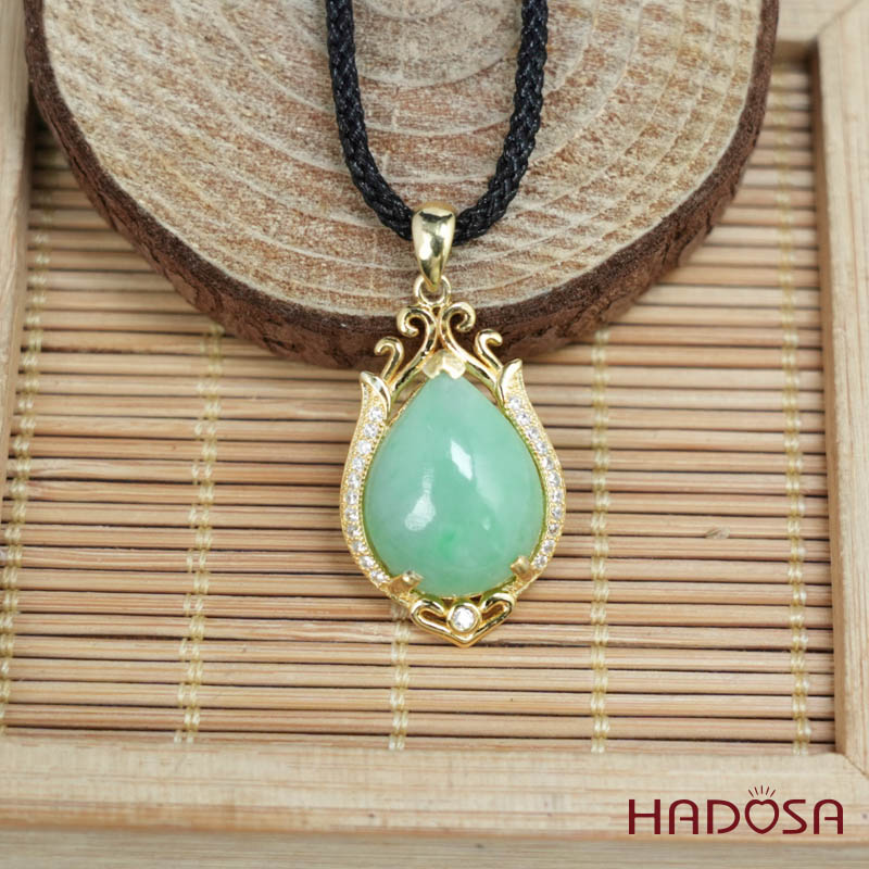 Mặt dây chuyền bạc Cẩm Thạch oval xanh lí