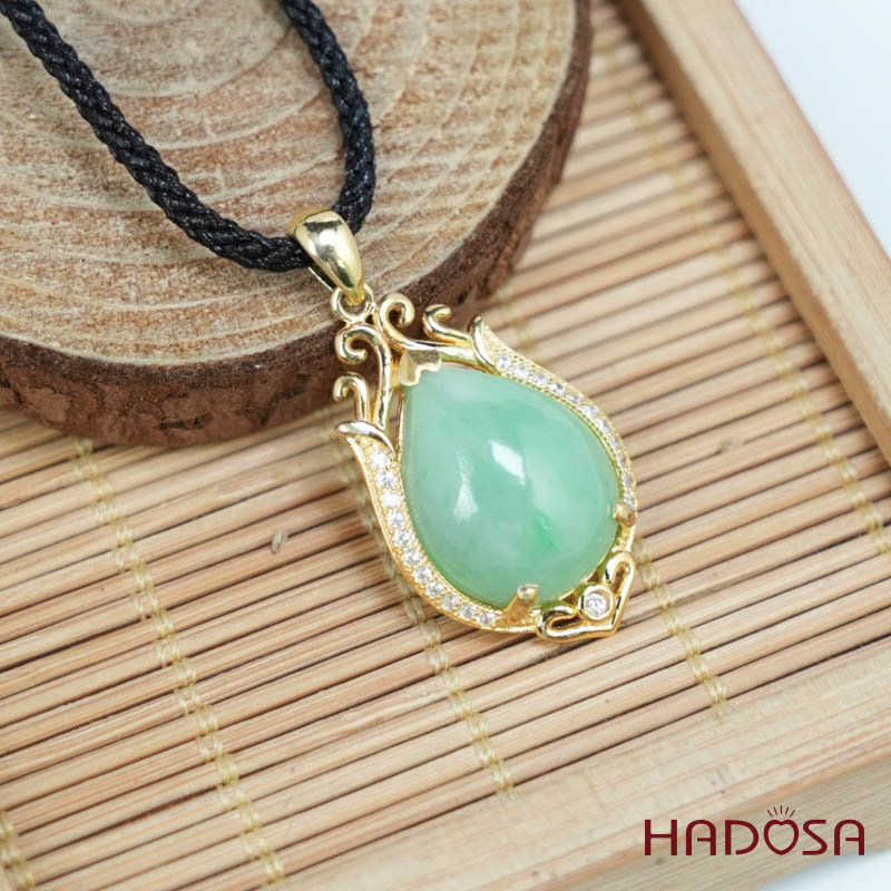 Mặt dây chuyền bạc Cẩm Thạch oval xanh lí