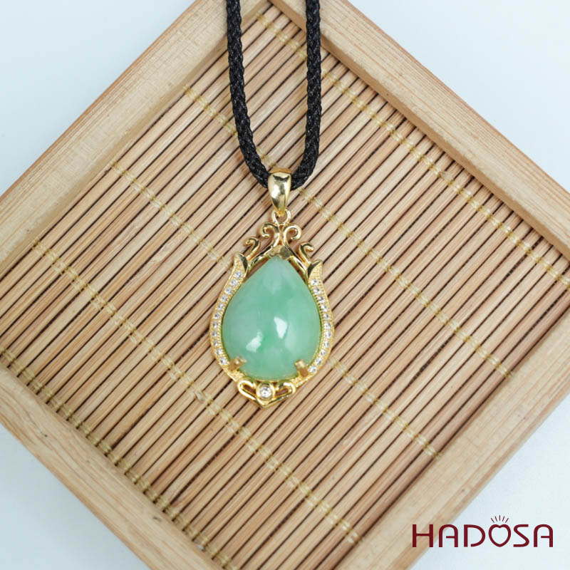 Mặt dây chuyền bạc Cẩm Thạch oval xanh lí