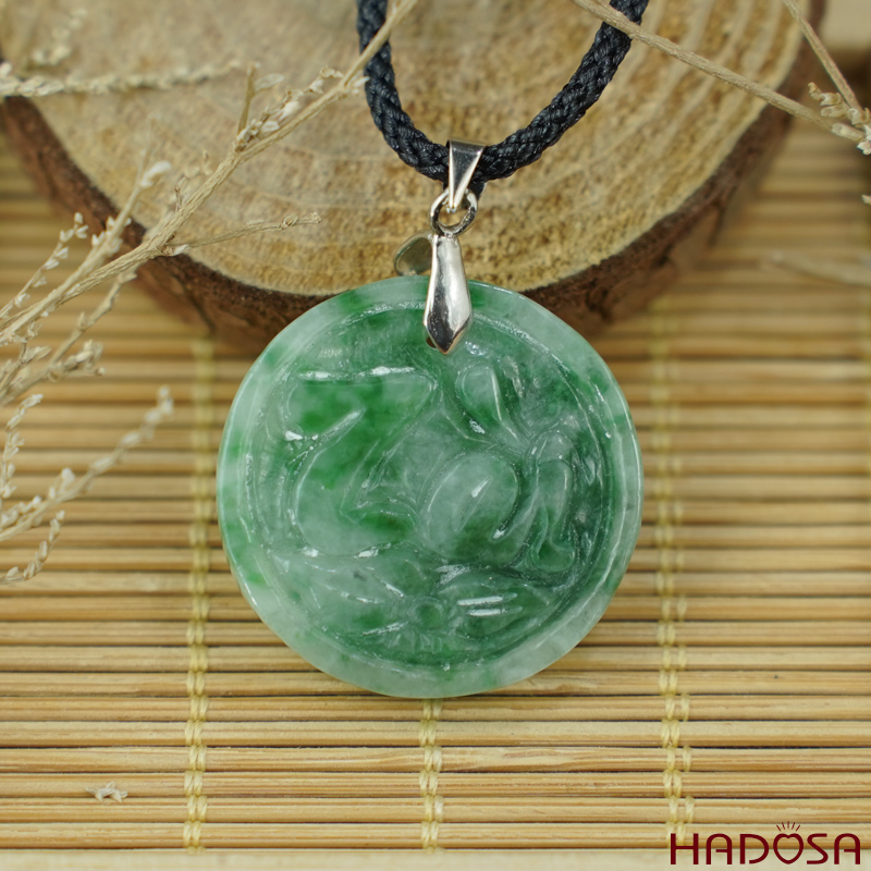 Mặt Ngọc Cẩm Thạch tròn khắc chữ Tài 27mm HADOSA
